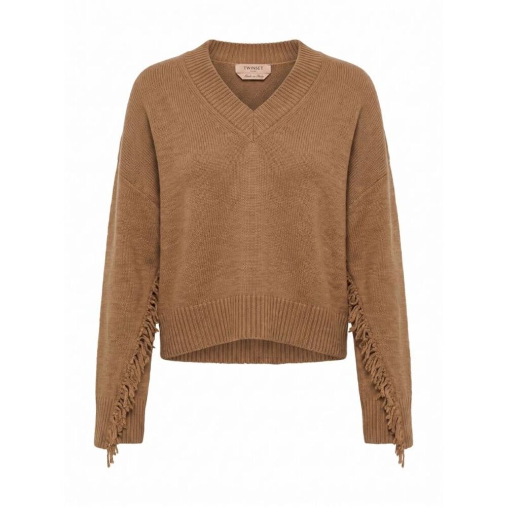Twin Set Women Fringed V-Neck Sweater